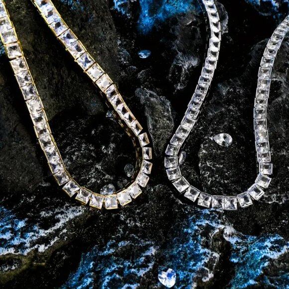 18K Gold Mens Square 2ct Diamond Tennis Necklace Guys 18K Silver 18" Jewelry NEW - Picture 7 of 7